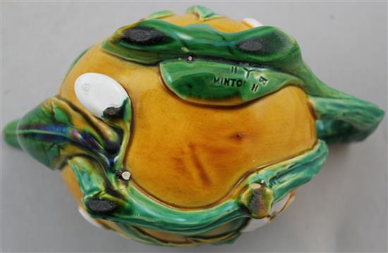 A Minton majolica teapot in the form of a lemon, 17.5cm, some faults